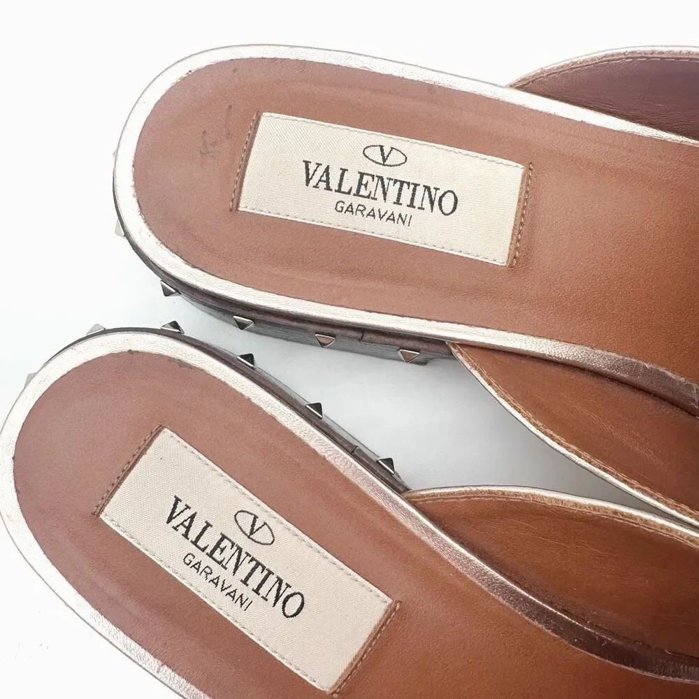 VALENTINO Metallic Rose Gold Soul Rockstud Mules Loafers Size 37 US 7 Micro Stud - Picture 4 of 11